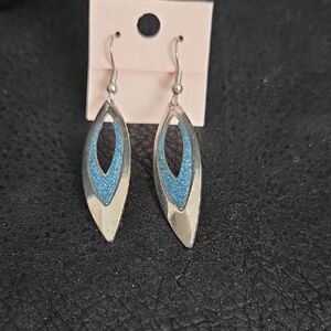 Silver-tone Blue Teardrop Dangle Earrings
